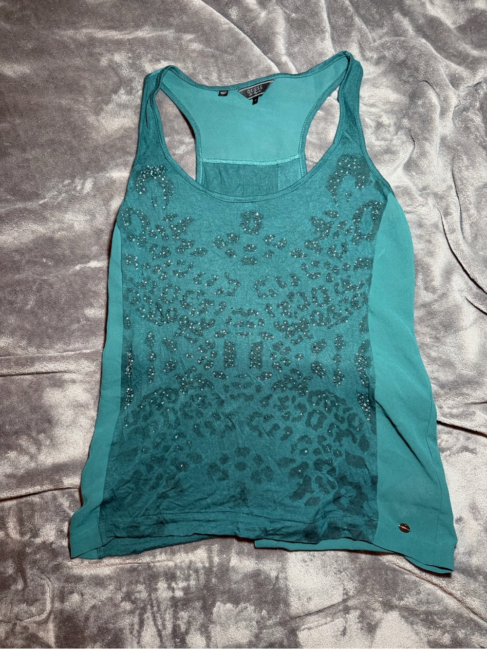 Guess Teal Crystal-Embellished Racerback Tank
